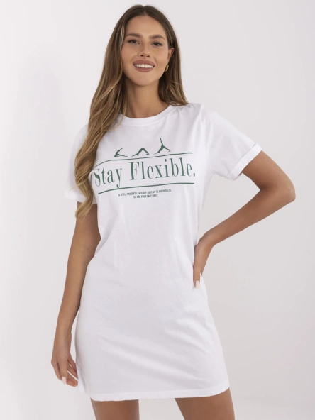 Biała t-shirtowa sukienka z napisem SUBLEVEL