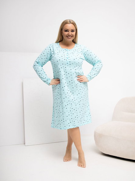 Miętowa nocna koszula damska plus size z guzikami przy dekolcie