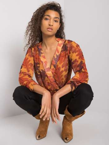 Brązowa bluzka szyfonowa z nadrukiem Barrie