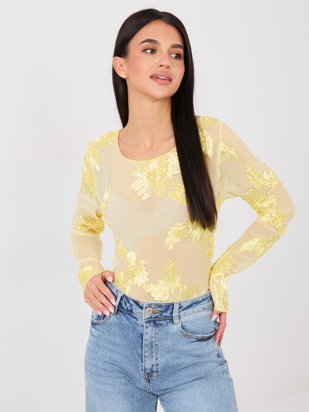 Jasnożółta elegancka bluzka z siateczki