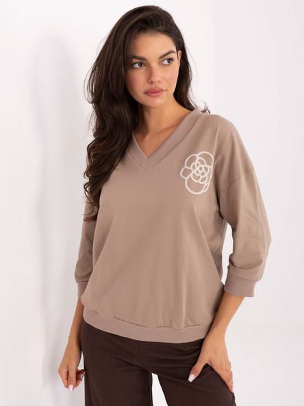 Ciemnobeżowa casualowa bluzka z bawełny