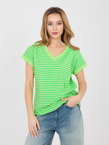 Jasnozielony damski t-shirt oversize w paski