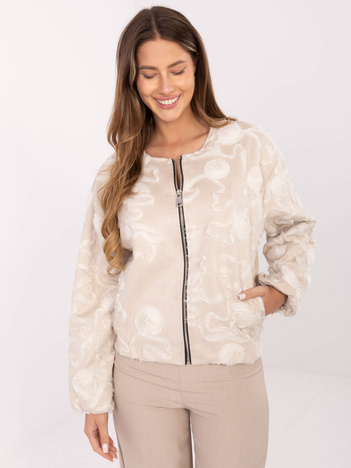 Jasnobeżowa kurtka z kwiatową aplikacją RUE PARIS