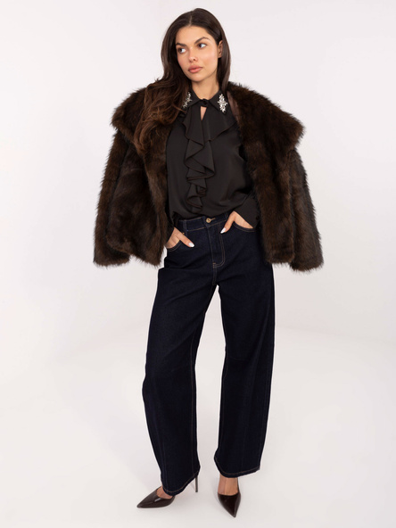 Czekoladowa wizytowa bluzka z żabotem