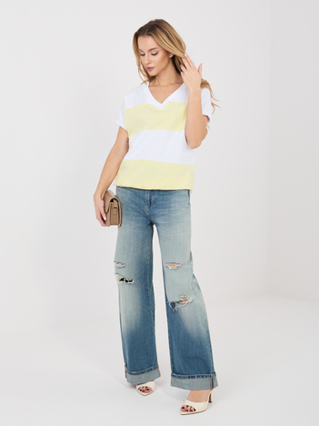 Biało-jasnożółta bawełniana bluzka w paski