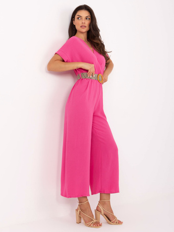 Ciemnoróżowy kombinezon z szerokim paskiem