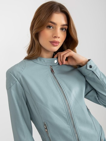 Jasnoniebieska kurtka biker z ekoskóry z podszewką