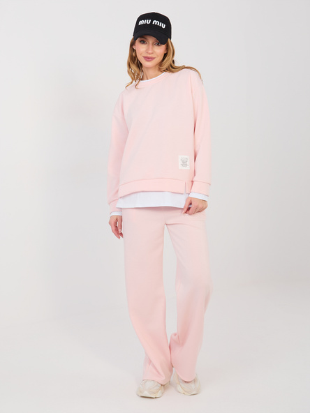 Pastelowy różowy komplet z dwuwarstwową bluzą RUE PARIS