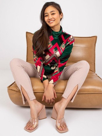 Zielono-fuksjowa bluzka welurowa z długim rękawem Biloxi