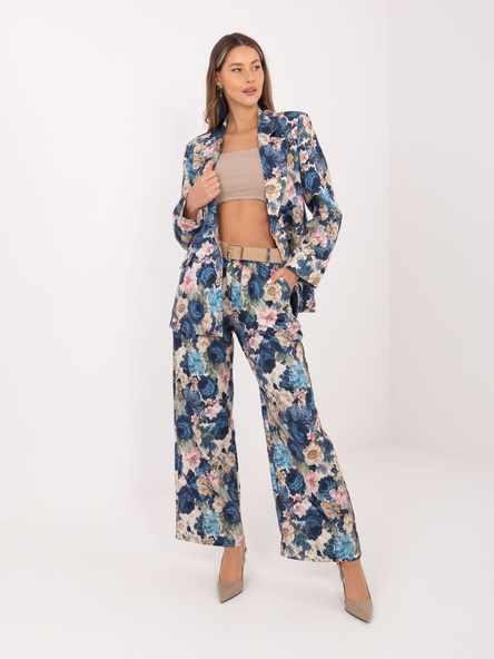 Ciemnoniebieskie garniturowe spodnie z paskiem RUE PARIS