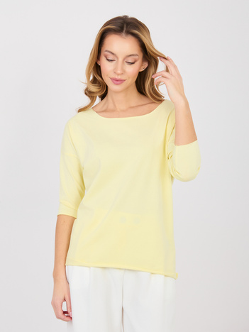 Pastelowa żółta bluzka basic z dekoltem w łódkę RUE PARIS