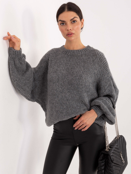 Ciemnoszary damski sweter z domieszką wełny