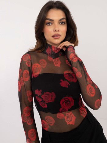 Czarno-czerwona siateczkowa bluzka z golfem