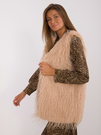 Camelowa kamizelka futrzana z kieszeniami