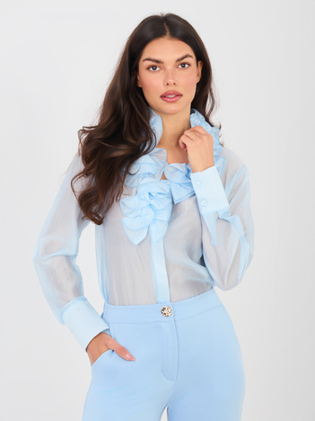 Jasnoniebieska prześwitująca koszula z żabotem