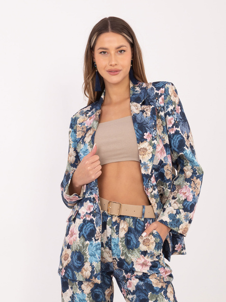 Ciemnoniebieska damska marynarka w kwiaty RUE PARIS
