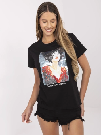 Czarny damski t-shirt z bawełny