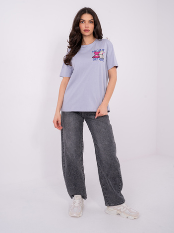 Liliowy damski t-shirt z nadrukiem na plecach SUBLEVEL