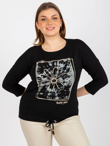 Czarna damska bluzka plus size z nadrukiem i napisem