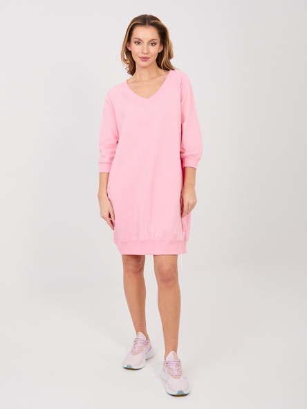 Pastelowa różowa dresowa sukienka z kieszeniami BASIC FEEL GOOD