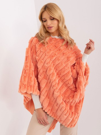 Pomarańczowe futrzane poncho damskie