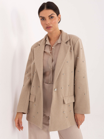 Beżowa elegancka marynarka z zapięciem na guzik