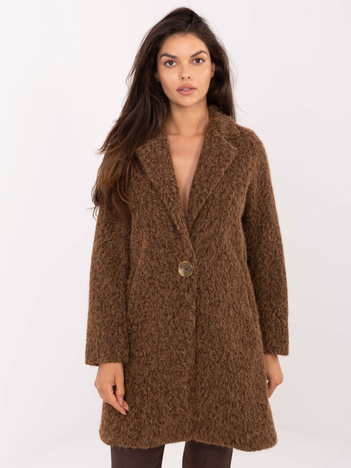 Brązowy jednorzędowy płaszcz damski