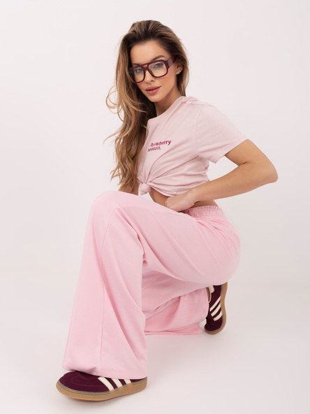 Pastelowe różowe spodnie basic wide leg RUE PARIS