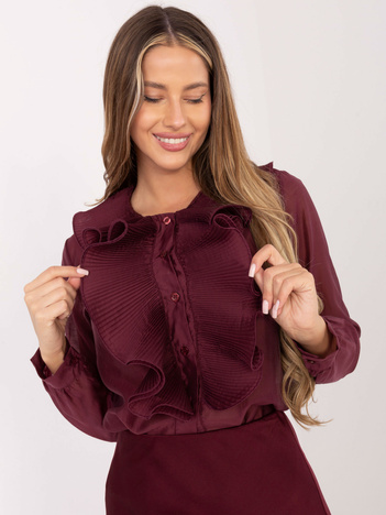 Burgundowa przezroczysta koszula z żabotem