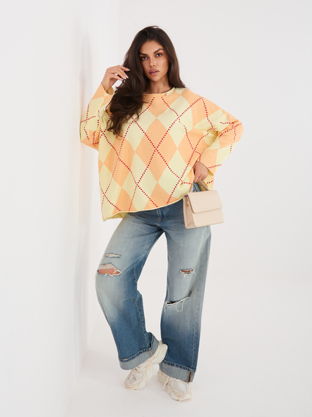 Jasnożółto-pomarańczowa żółta bluza w geometryczny wzór