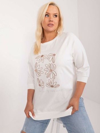 Ecru casualowa bluzka plus size z rozcięciami