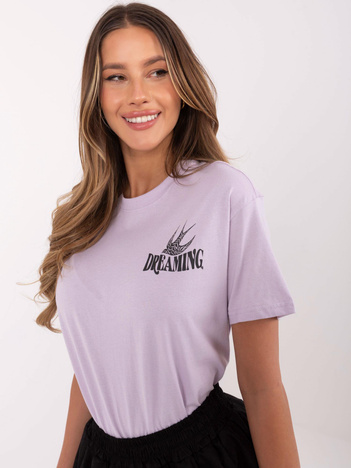 Liliowy damski t-shirt z napisami SUBLEVEL