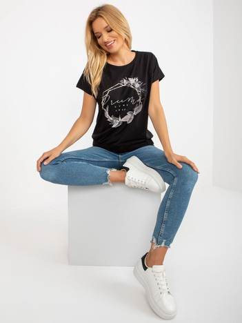 Czarna bawełniana bluzka z napisem RUE PARIS