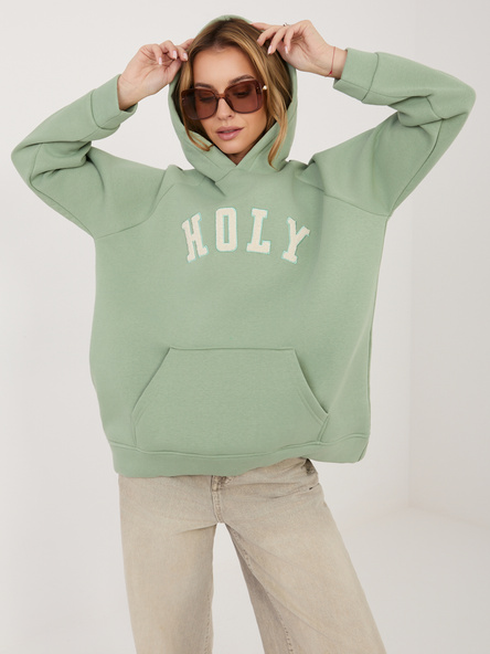 Pistacjowa ocieplana bluza kangurka z kapturem RUE PARIS