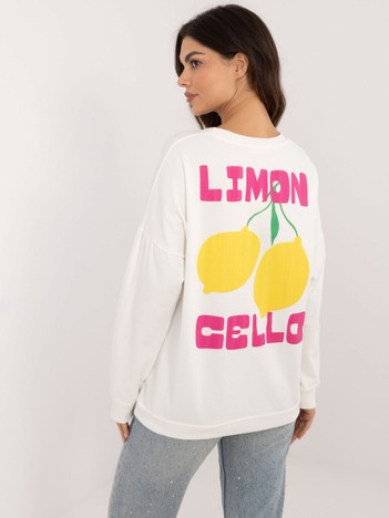 Ecru luźna bluzka z nadrukiem na plecach