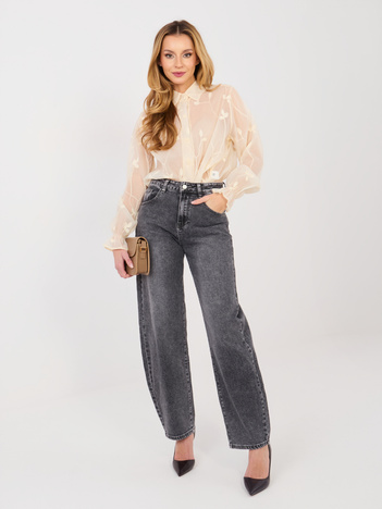 Beżowa prześwitująca koszula z haftem