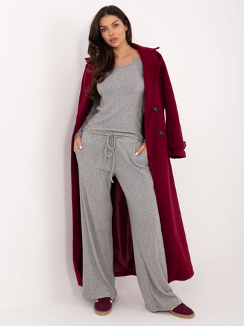 Szare prążkowane spodnie z wiązaniem