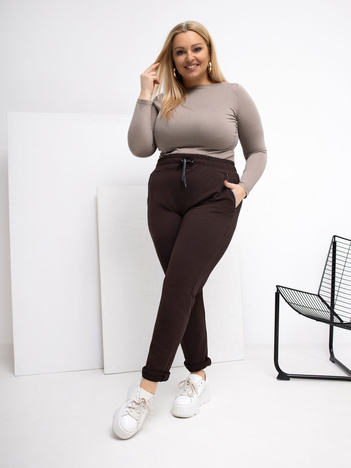 Czekoladowe dresowe spodnie plus size z wiązaniem