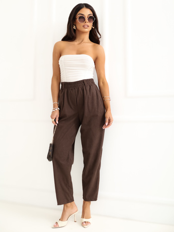 Czekoladowe sztruksowe spodnie z kieszeniami RUE PARIS