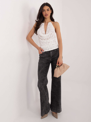 Biały drapowany top z koronki