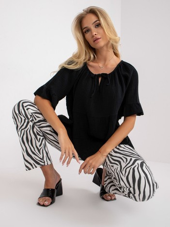 Czarna muślinowa bluzka z wiązanym dekoltem OCH BELLA