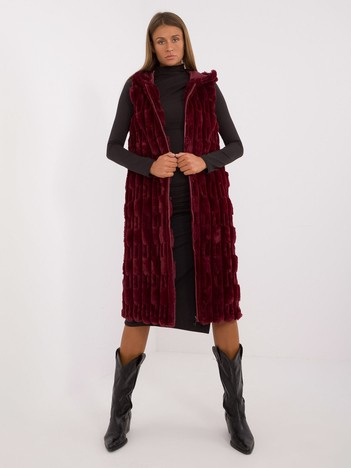 Bordowa ciepła kamizelka futrzana z podszewką