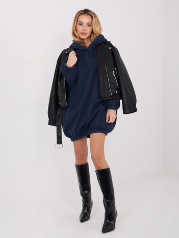 Granatowa dresowa sukienka basic z kieszeniami
