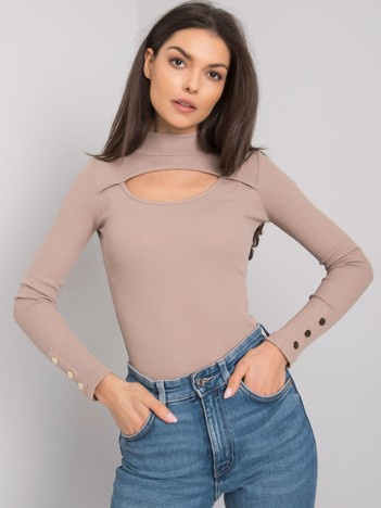 Ciemnobeżowa bluzka z wycięciem Attale