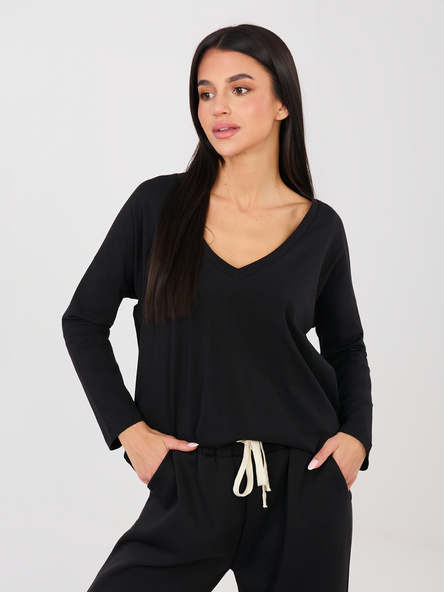 Czarna damska bluzka basic z dekoltem V RUE PARIS