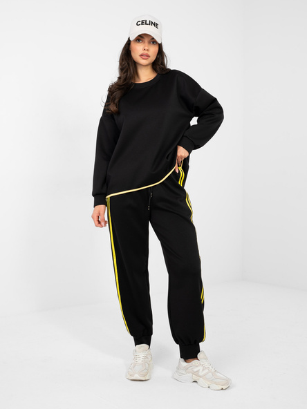 Czarny komplet z kontrastowymi lampasami RUE PARIS