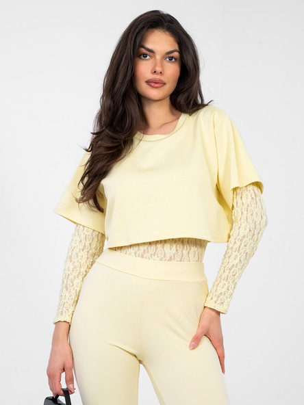 Pastelowe żółte dwuwarstwowe body z koronką
