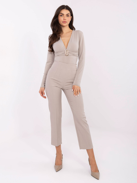 Jasnobeżowe eleganckie spodnie z nogawką 7/8 RUE PARIS