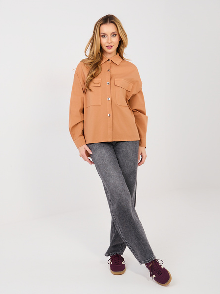 Ceglasta damska koszula oversize z kieszeniami