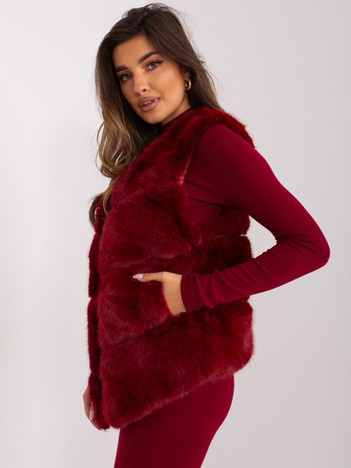 Bordowa kamizelka futrzana z kieszeniami